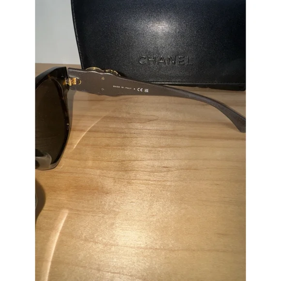 Chanel 5456QA Women's Sunglasses Butterfly CC Logo w Crystals Rare Brown Leather